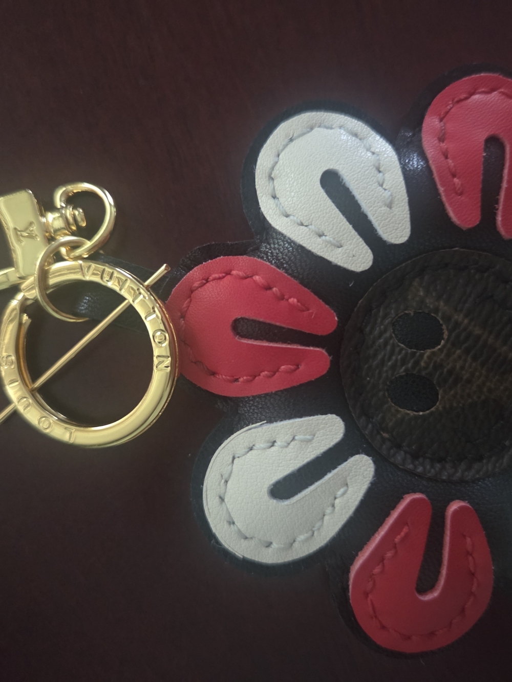 Luxury Floral Leather Key & Card Holder Charm in Red, White and Black